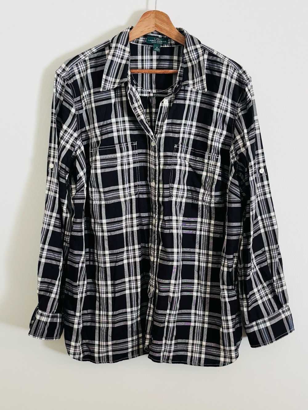 Ralph Lauren Flannel Shirt in Black & White Plaid Print